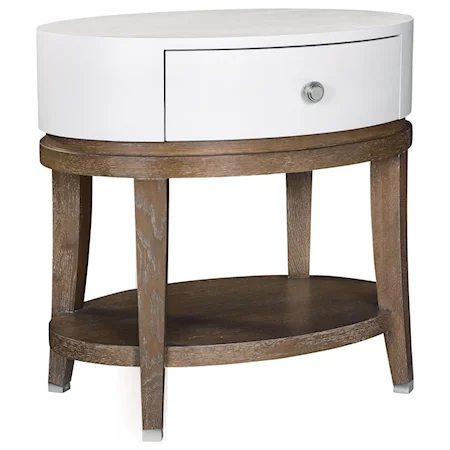 Luciana Oval Bedside Table with Leather Wrapped Top